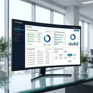 Automated PO and invoice reconciliation software dashboard showing matched purchase orders and invoice statuses