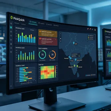 Demand-driven inventory replenishment dashboard showing real-time stock levels across dark stores