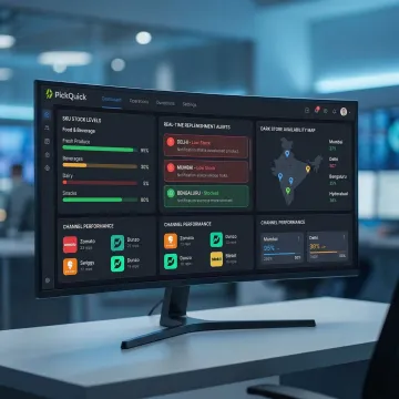 Food and beverage inventory management dashboard showing real-time stock levels across multiple platforms
