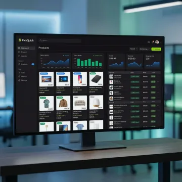 Product catalog management dashboard showing organized SKU listings and analytics