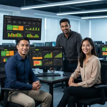 Team analyzing Blinkit performance metrics and inventory data on multiple screens