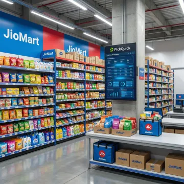 JioMart warehouse with organized product inventory and fulfillment operations