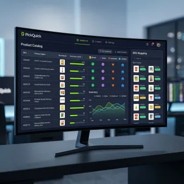 Quick Commerce catalog dashboard showing multi-platform product listings and inventory status