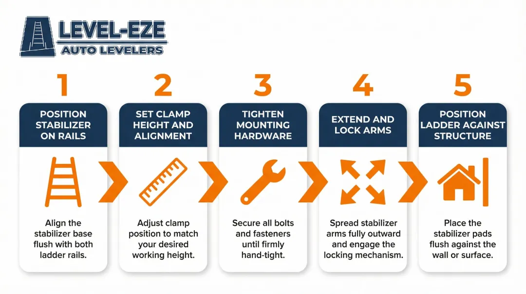 5-step extension ladder stabilizer installation process flow diagram