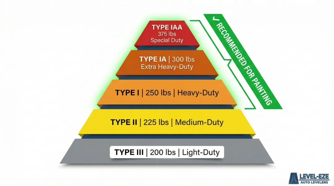 Ladder duty rating classification chart from Type III to Type IAA with weight limits