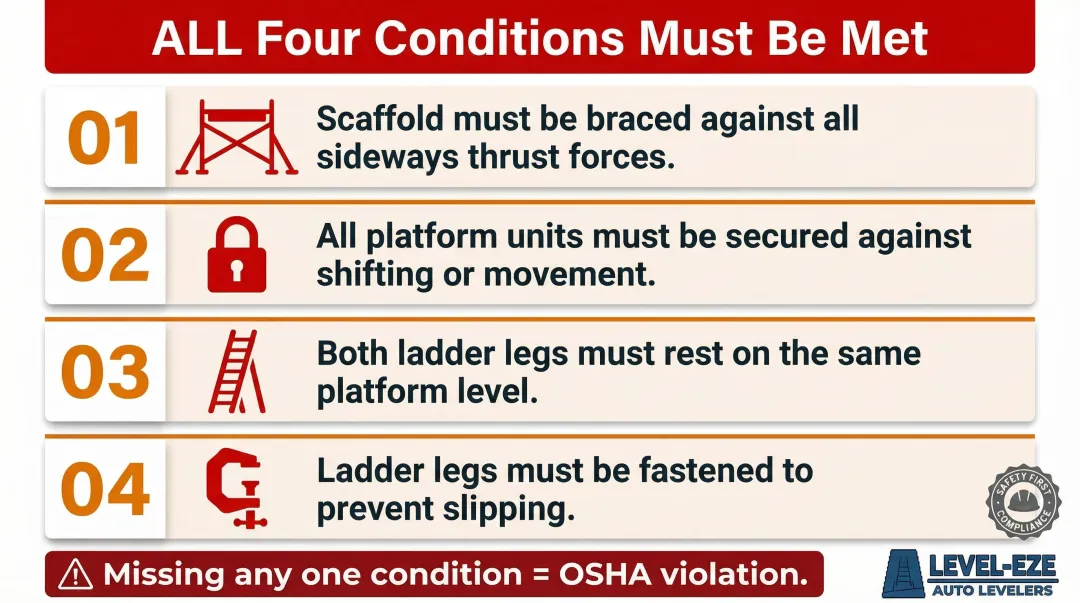 Four mandatory OSHA conditions for ladder use on large area scaffold