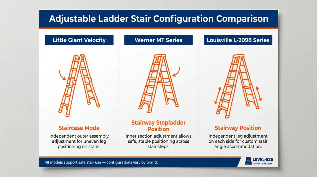 Three adjustable ladder brand stair configurations Little Giant Werner Louisville comparison
