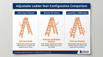 Three adjustable ladder brand stair configurations Little Giant Werner Louisville comparison