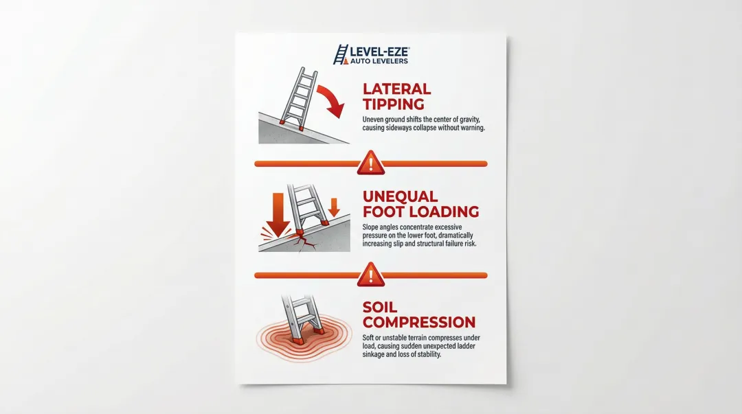 Three slope ladder hazards lateral tipping unequal loading soil compression diagram