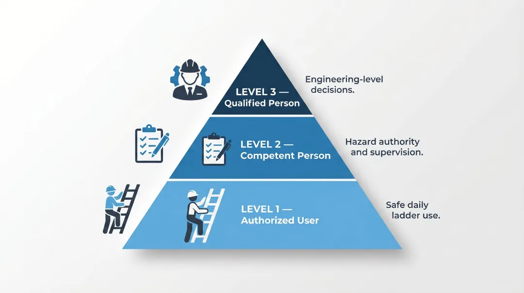 Three-tier OSHA ladder safety training hierarchy authorized competent qualified persons