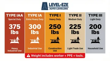 ANSI ladder duty rating types load capacity comparison chart IAA through III