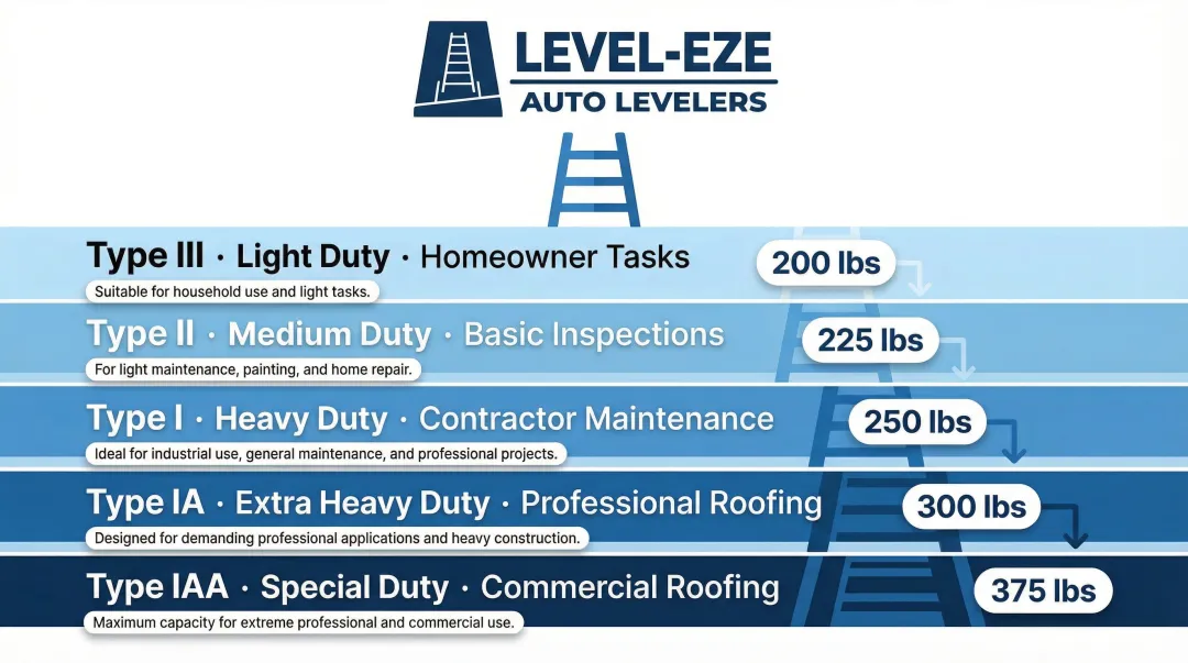 ANSI ladder duty ratings comparison chart five categories weight capacity and use