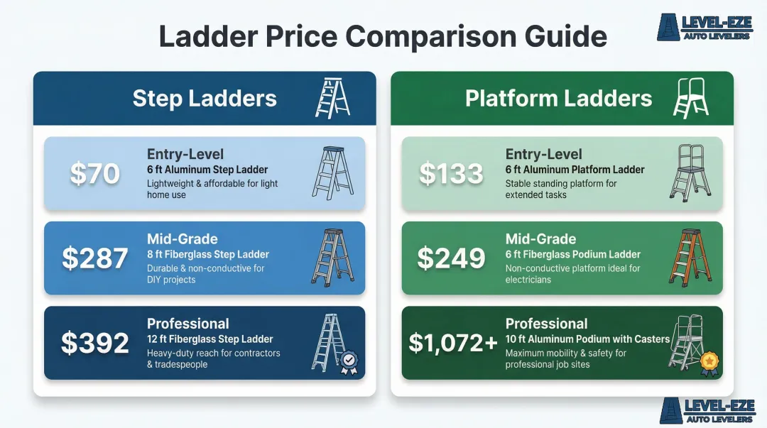 Step ladder versus platform ladder price comparison chart by grade and material