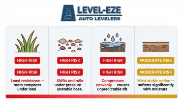 Four ground surface types slope stability risk levels for ladder placement comparison chart