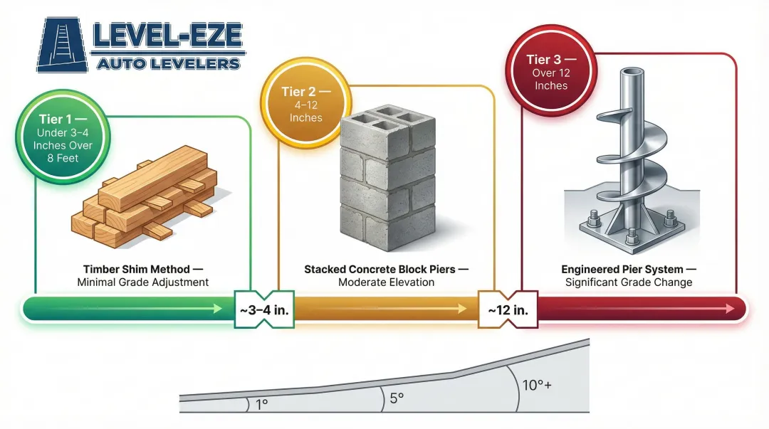 Three-tier slope severity threshold guide for level platform construction methods
