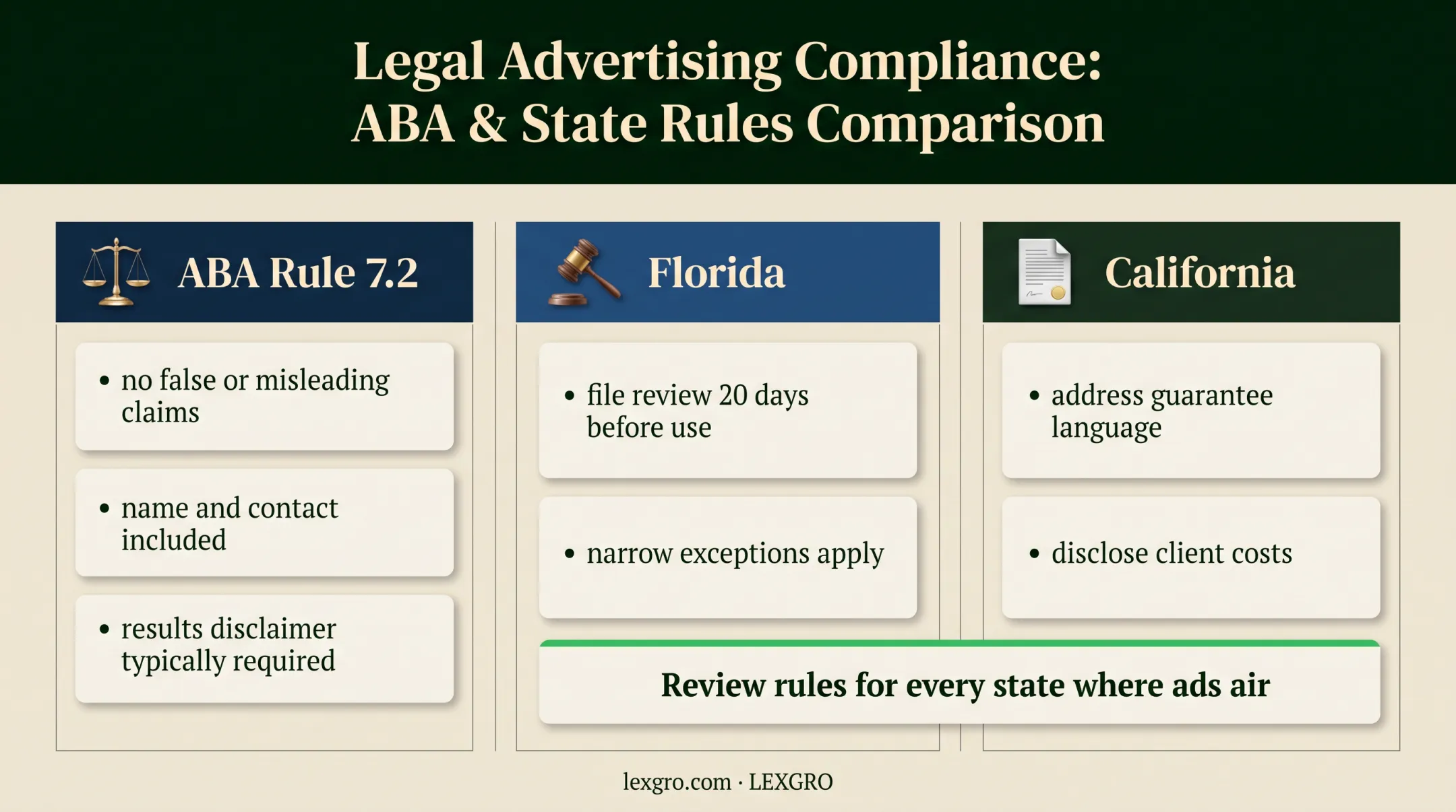 ABA Florida and California law firm radio advertising compliance comparison