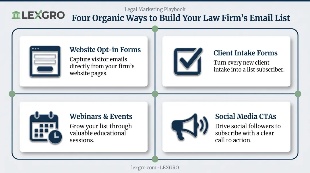 4 organic strategies to build law firm email marketing list