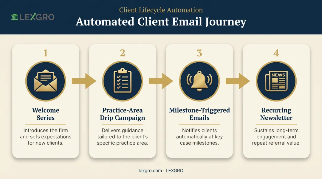 Law firm email automation journey from welcome series to newsletter