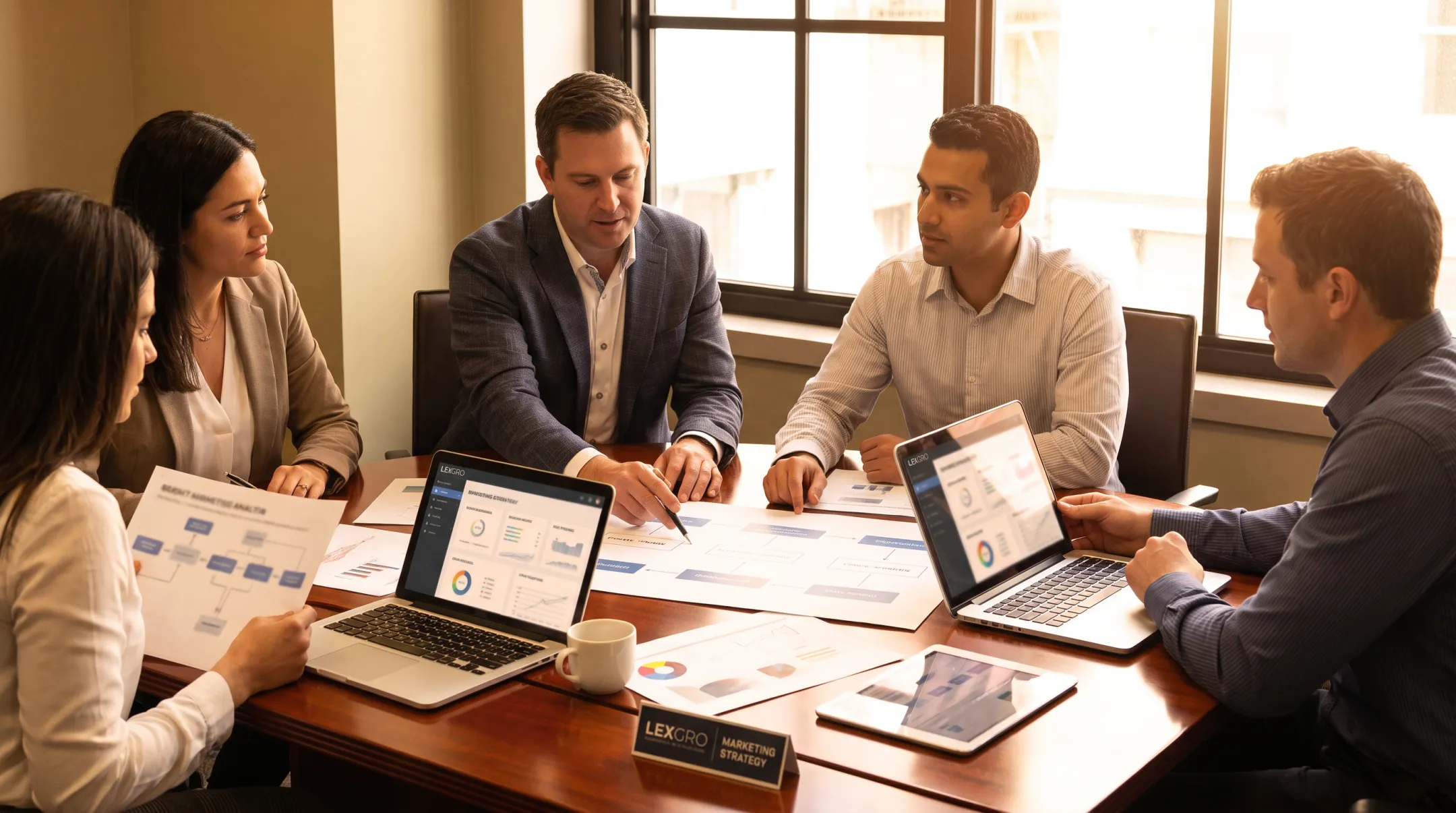 LEXGRO marketing team reviewing signed-case acquisition performance