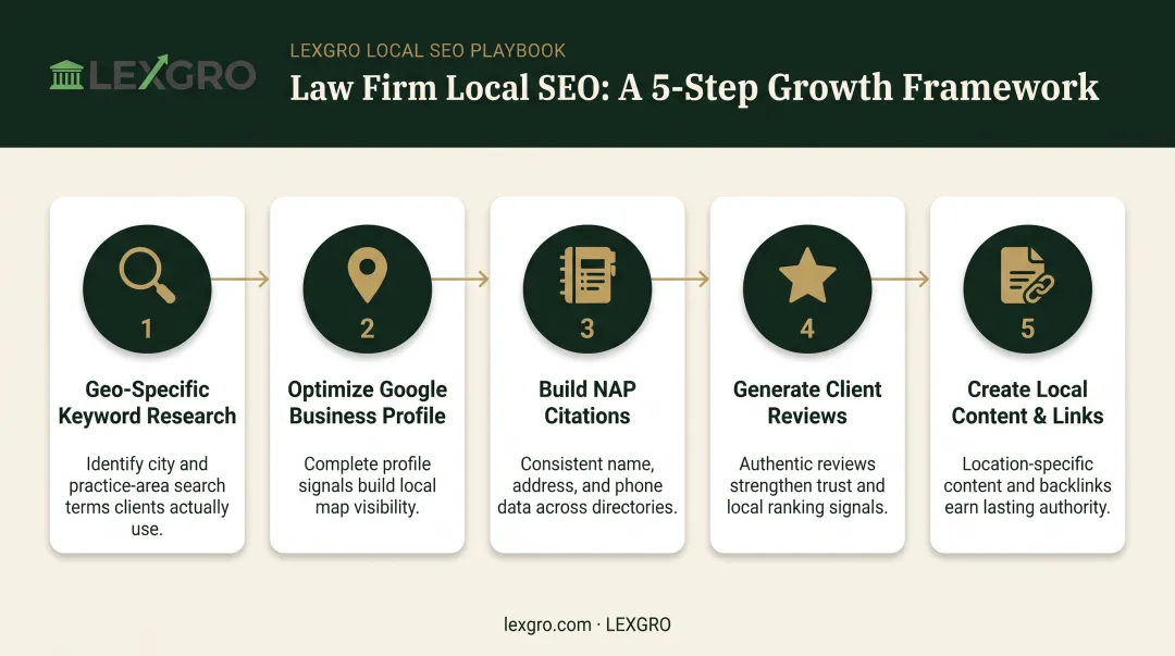 5-step local SEO process for law firms from keywords to links
