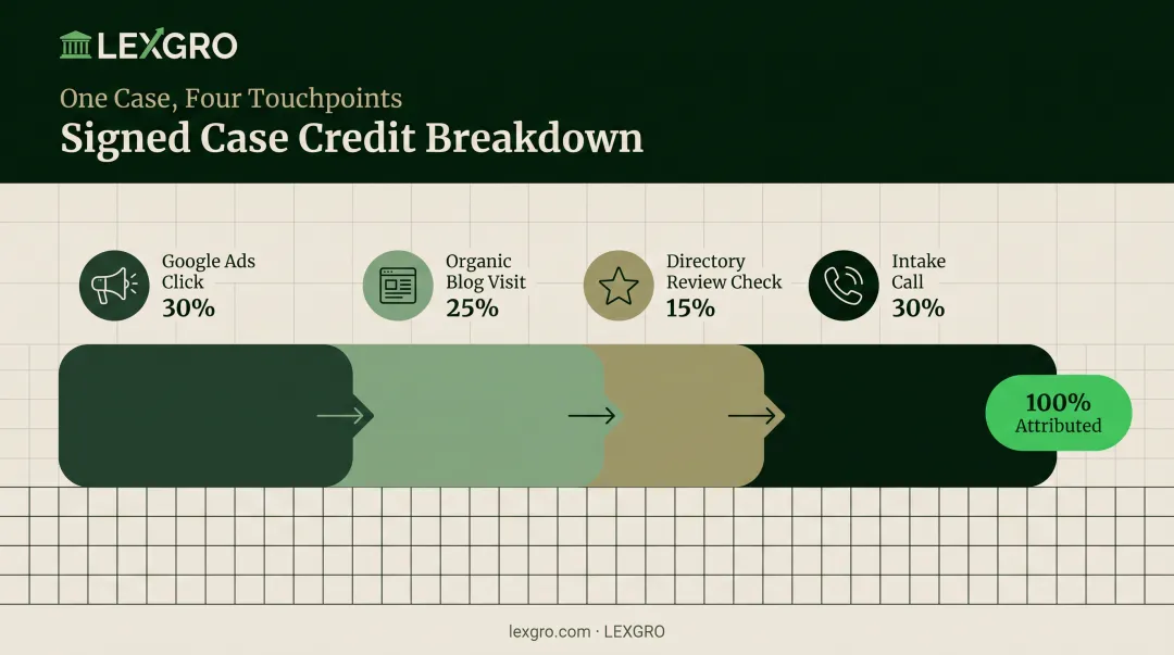 Multi-touch attribution credit split across four client touchpoints
