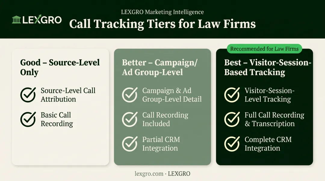 Good versus better versus best law firm call tracking tiers comparison