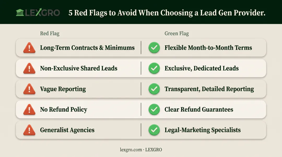 Five red flags when evaluating legal lead generation providers checklist