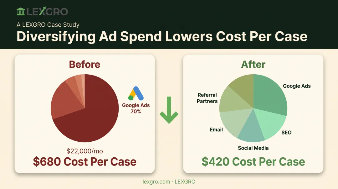 Before and after budget reallocation reducing law firm cost per case
