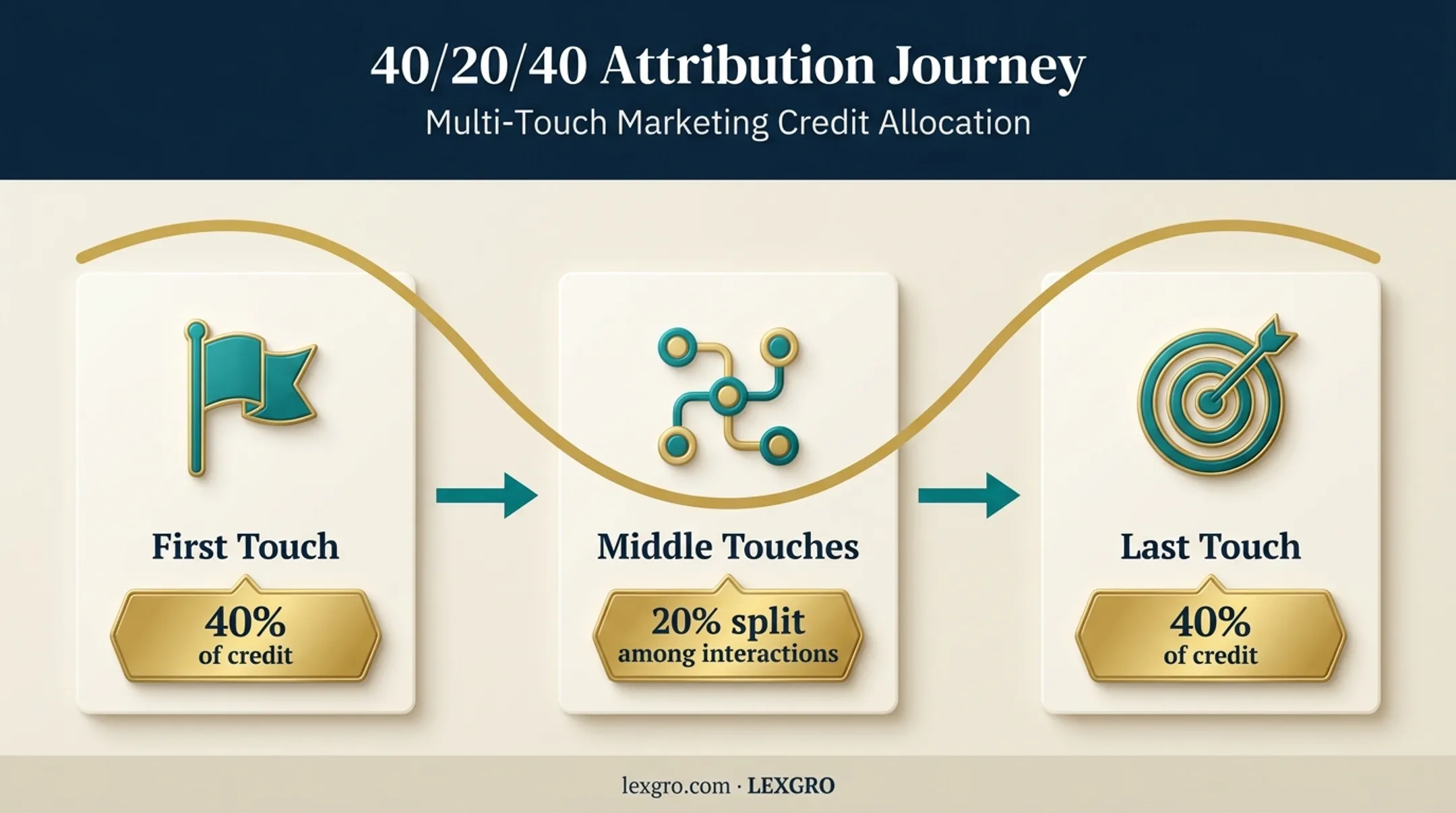 40/20/40 U-shaped position-based attribution credit distribution