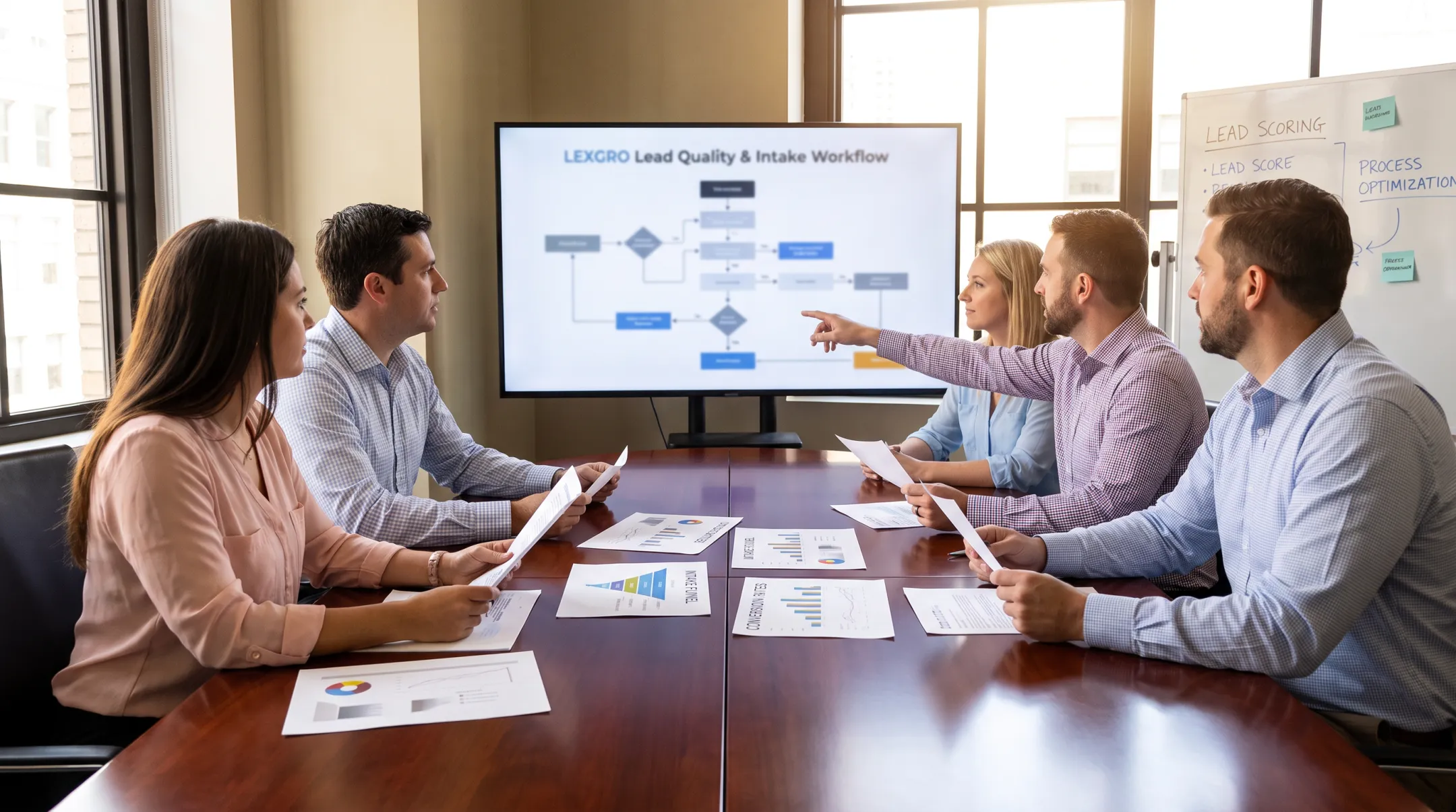 LEXGRO legal marketing team reviewing law firm intake performance strategy