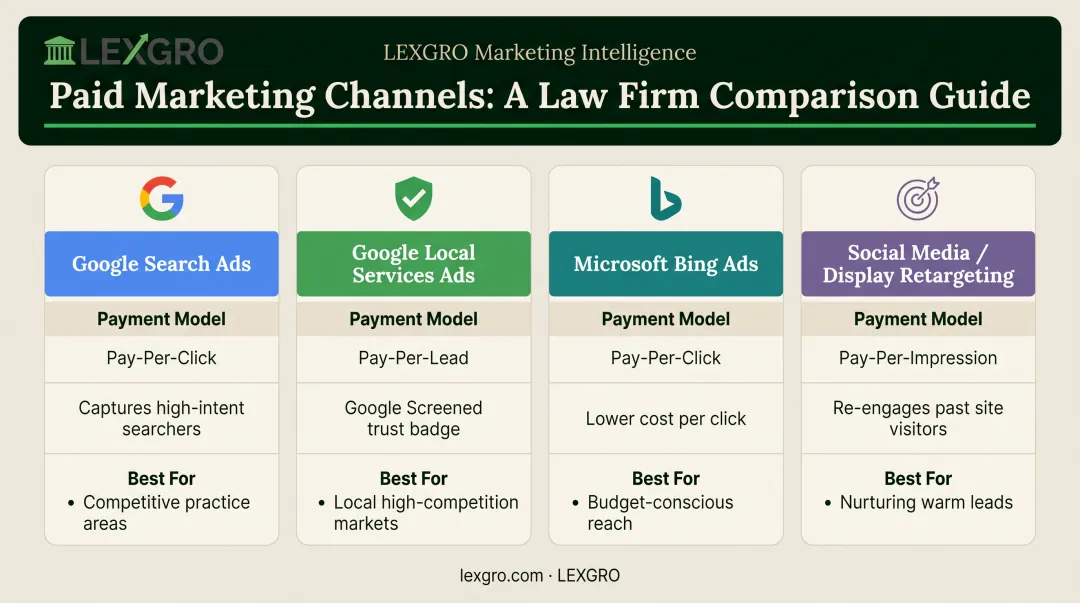 Comparison of four PPC advertising platforms for law firm marketing