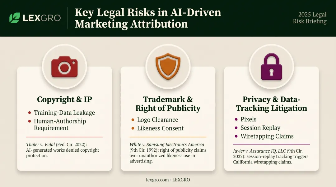 Comparison of copyright trademark and privacy risks in AI marketing
