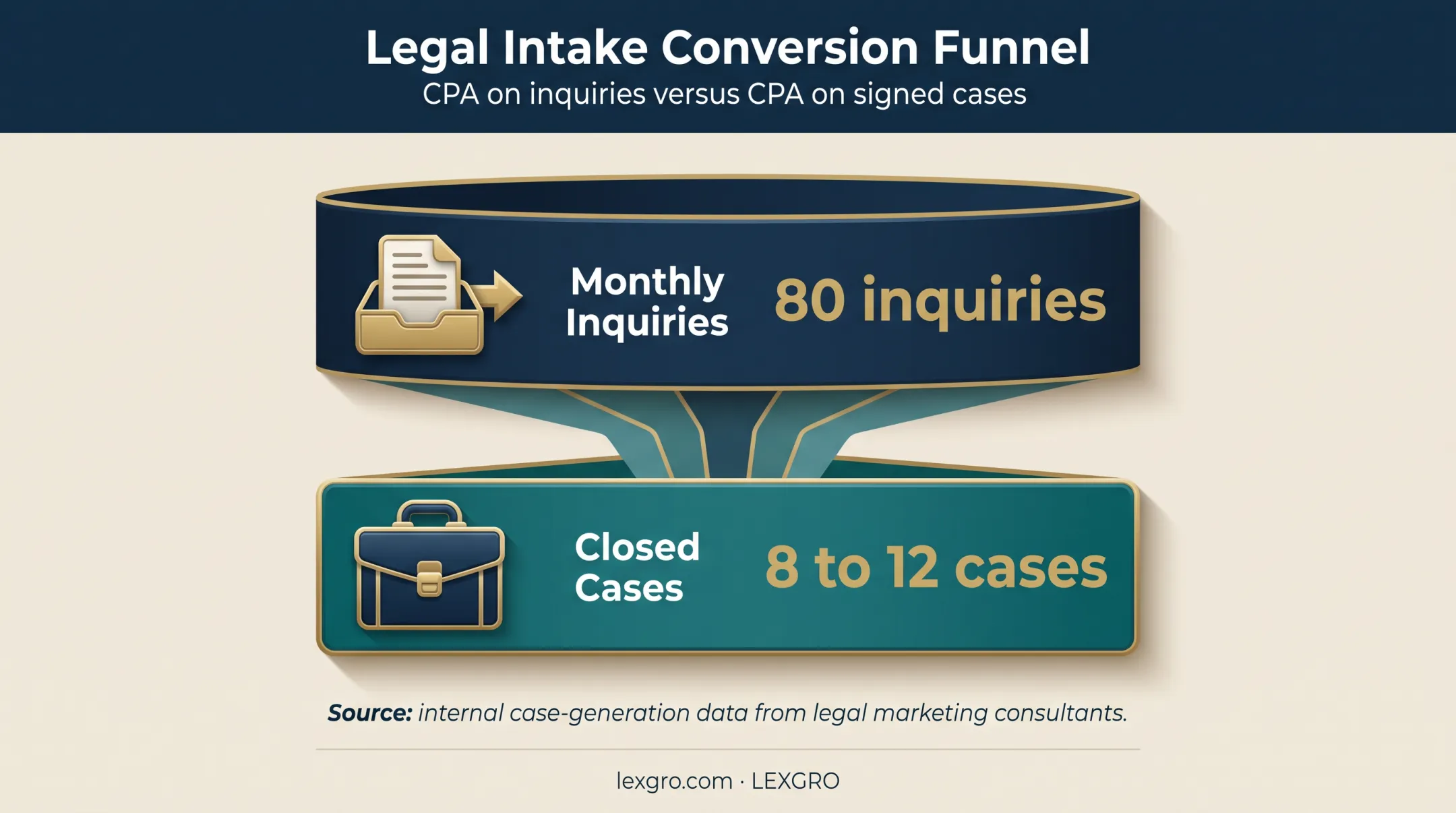Law firm inquiry to signed case conversion funnel infographic