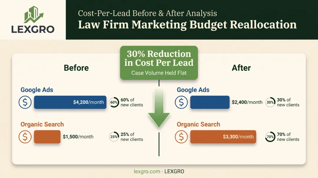 Law firm marketing budget reallocation from PPC to organic SEO results