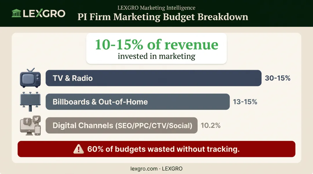 personal injury law firm marketing budget allocation and wasted spend statistics