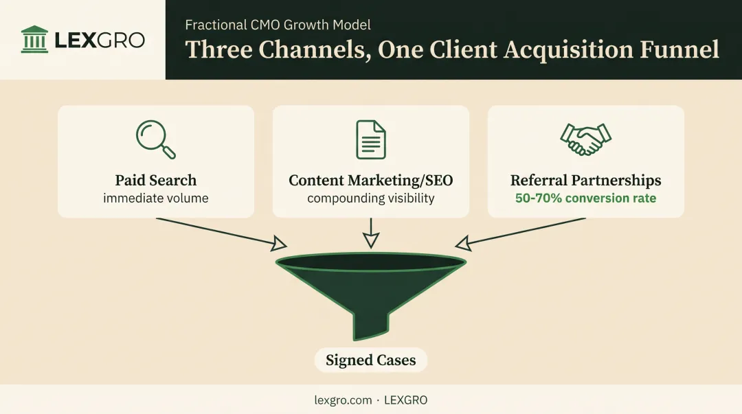 Law firm lead generation channel mix paid search SEO referrals