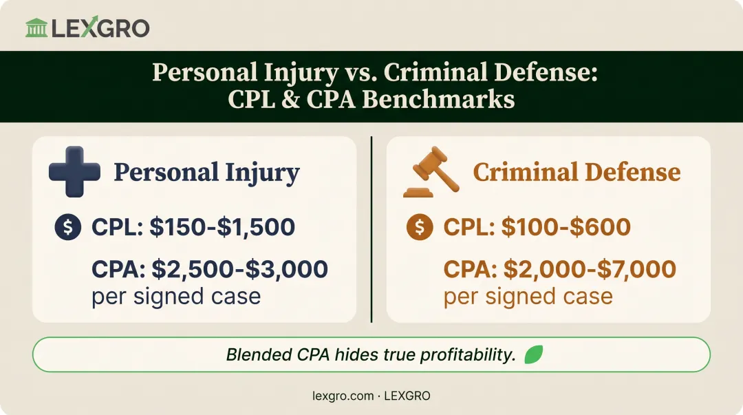 Personal injury versus case acquisition cost comparison chart