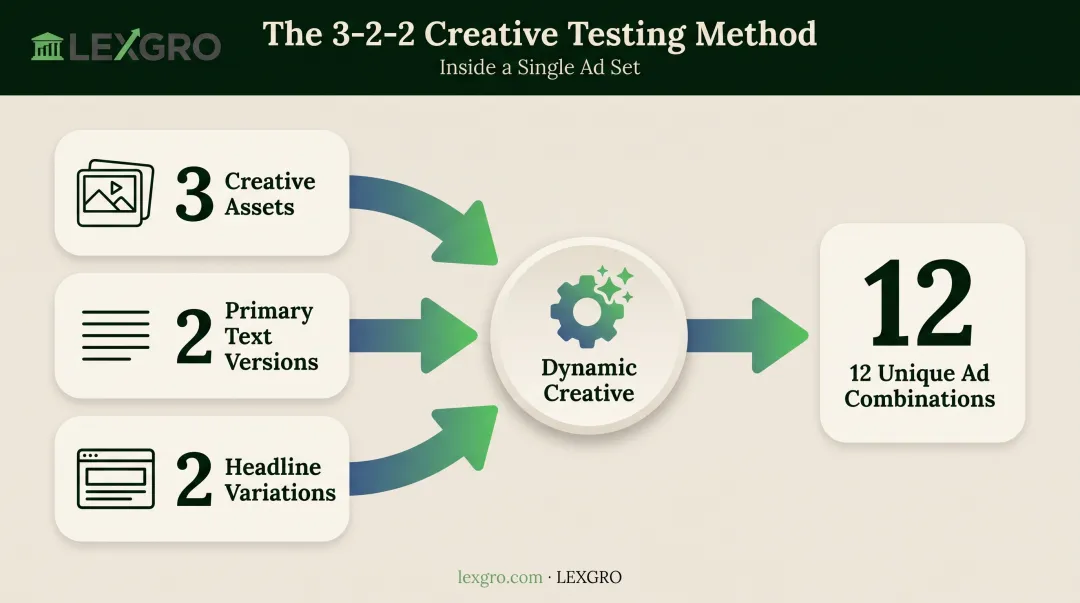 3-2-2 method Facebook ad creative testing framework for law firms
