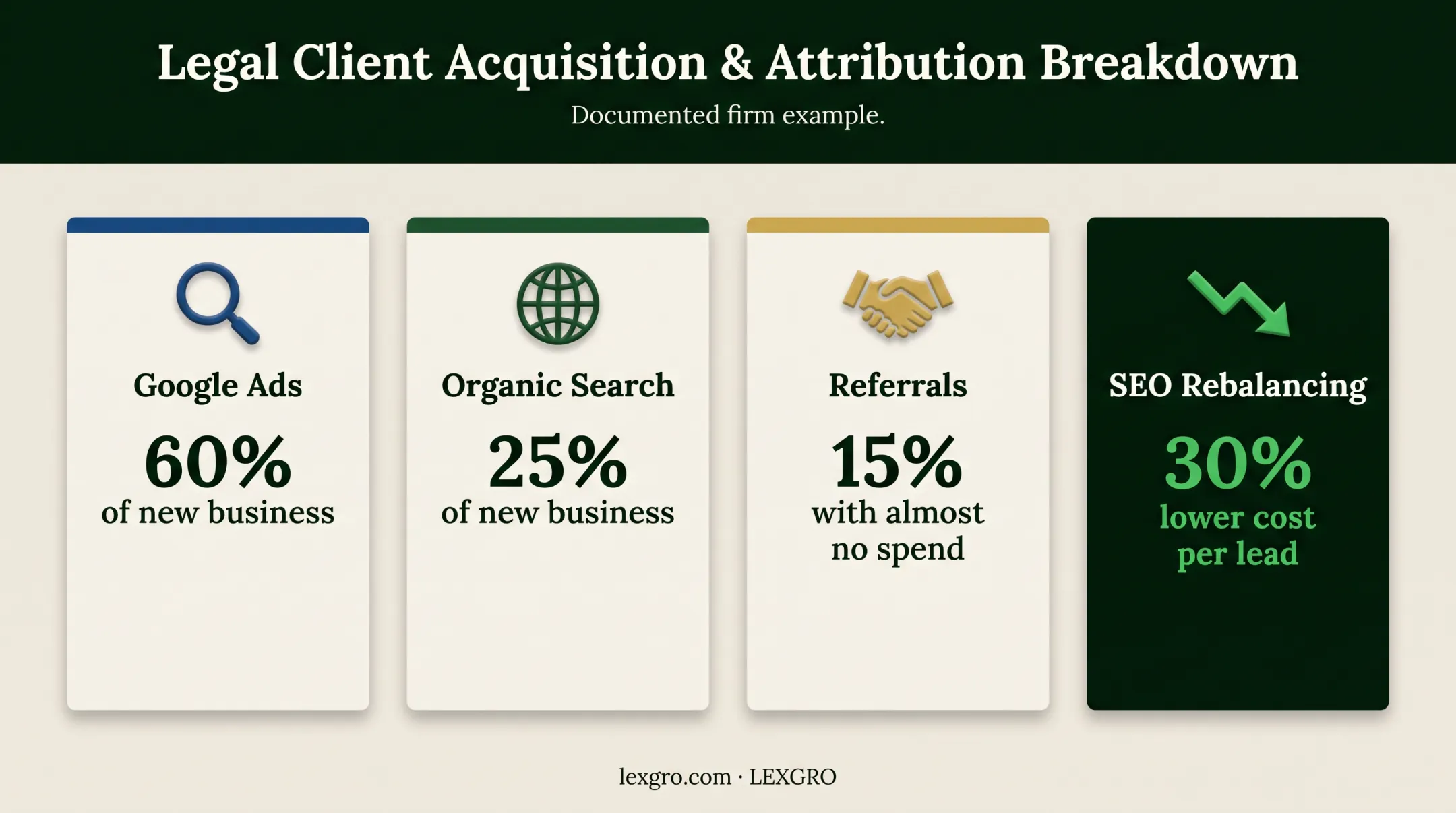 Law firm marketing attribution mix and SEO cost reduction results