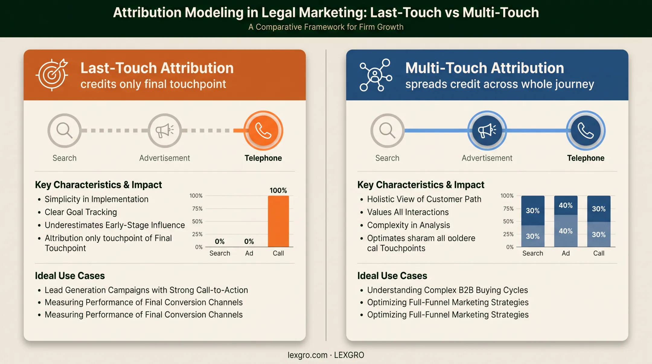 Last-touch versus multi-touch marketing attribution model comparison