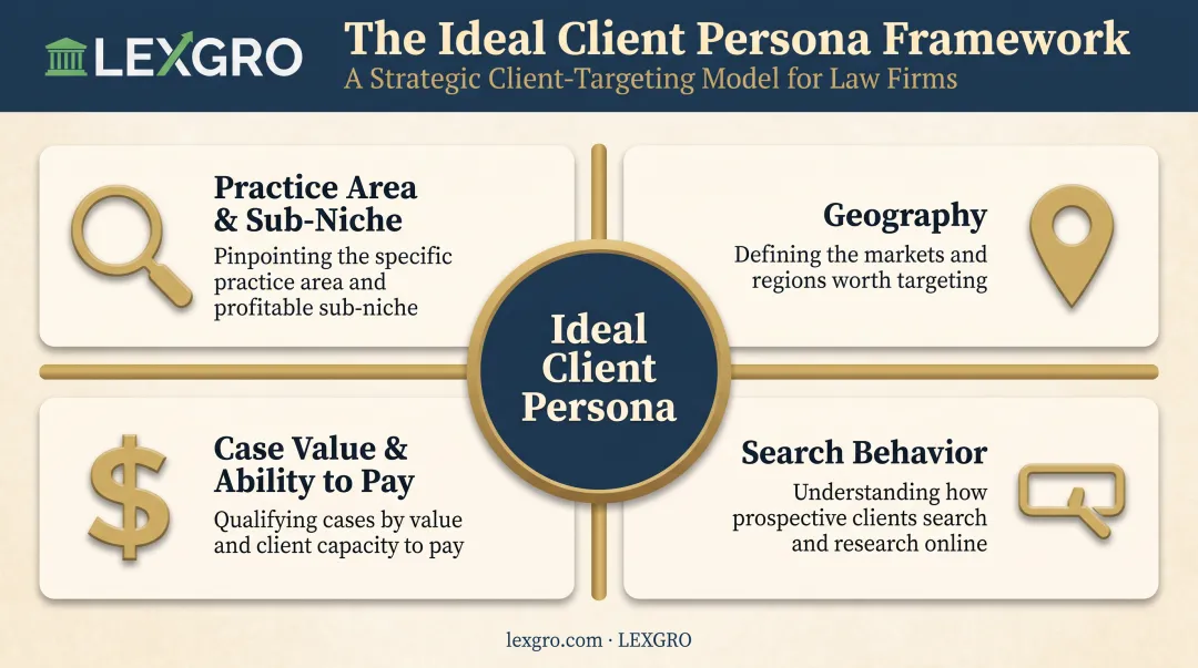 Law firm ideal client persona framework with four key criteria