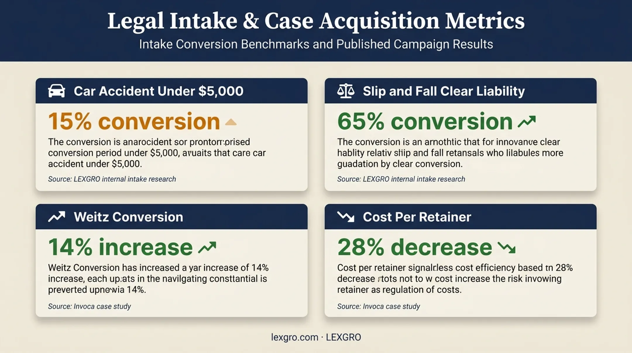 Legal intake conversion and cost improvement metrics comparison
