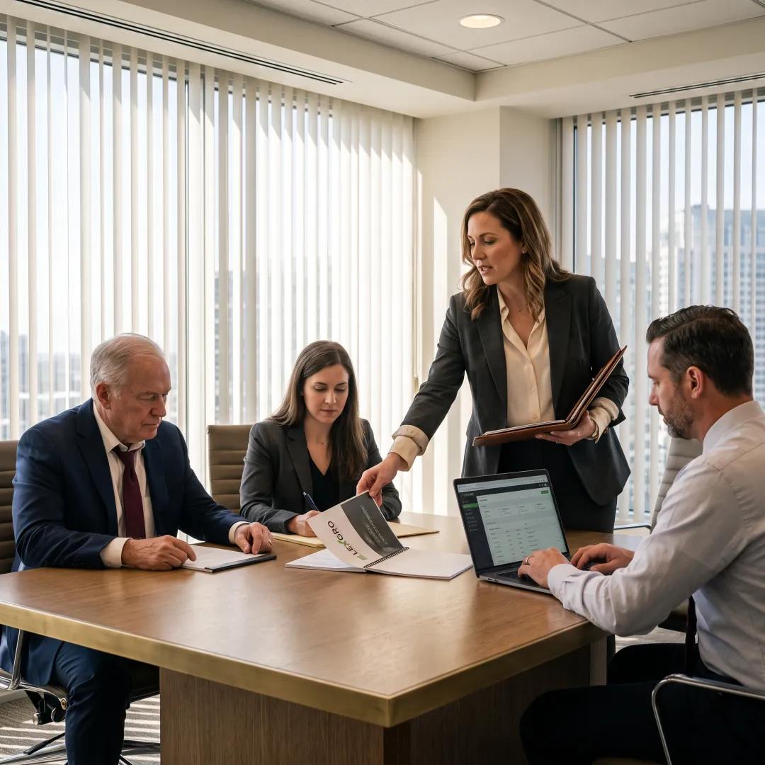 Law firm leaders reviewing a marketing growth strategy