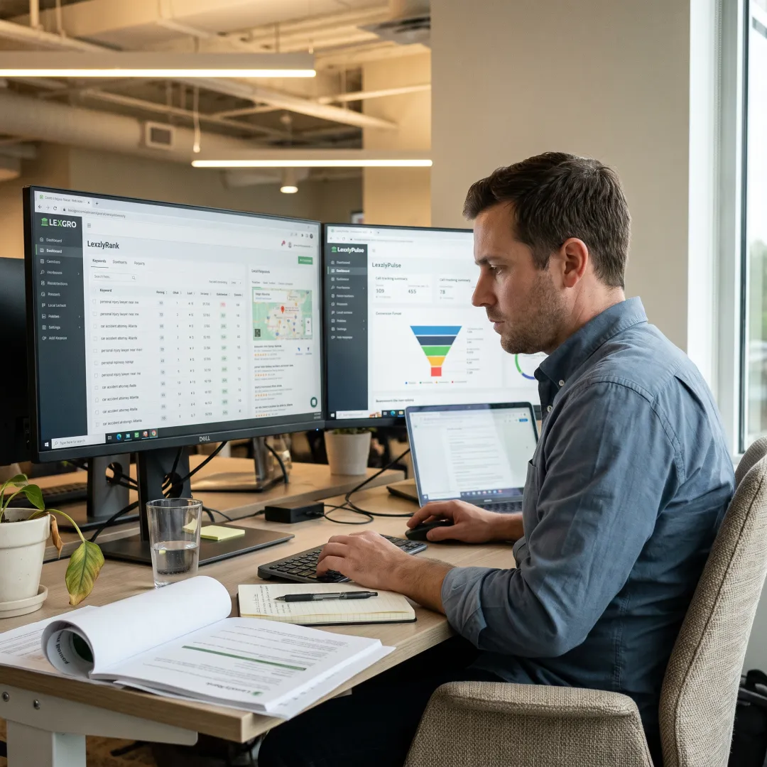 Legal marketing specialist reviewing law firm SEO performance