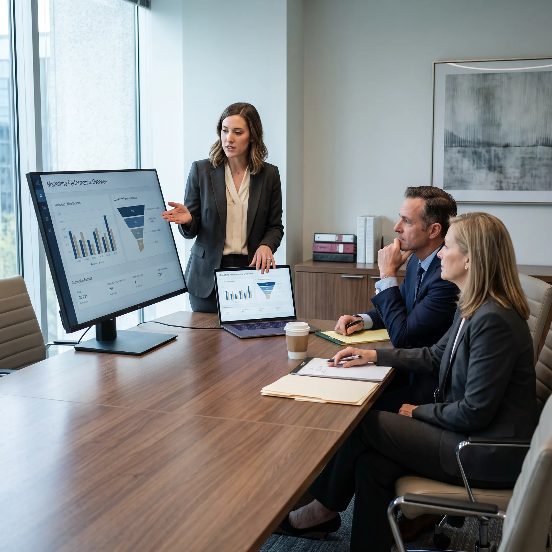 Fractional marketing director presenting law firm performance insights