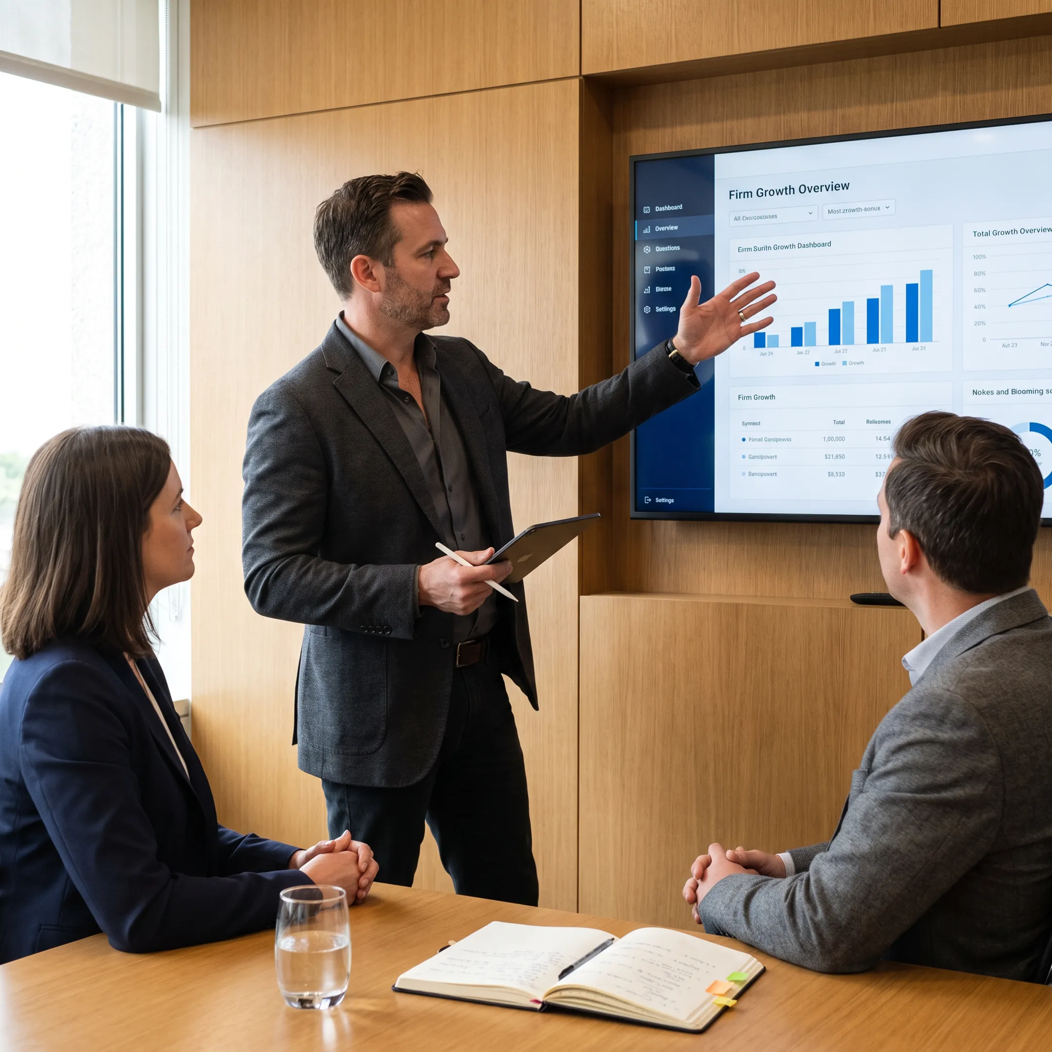 Legal marketing advisor reviewing growth strategy with law firm leaders