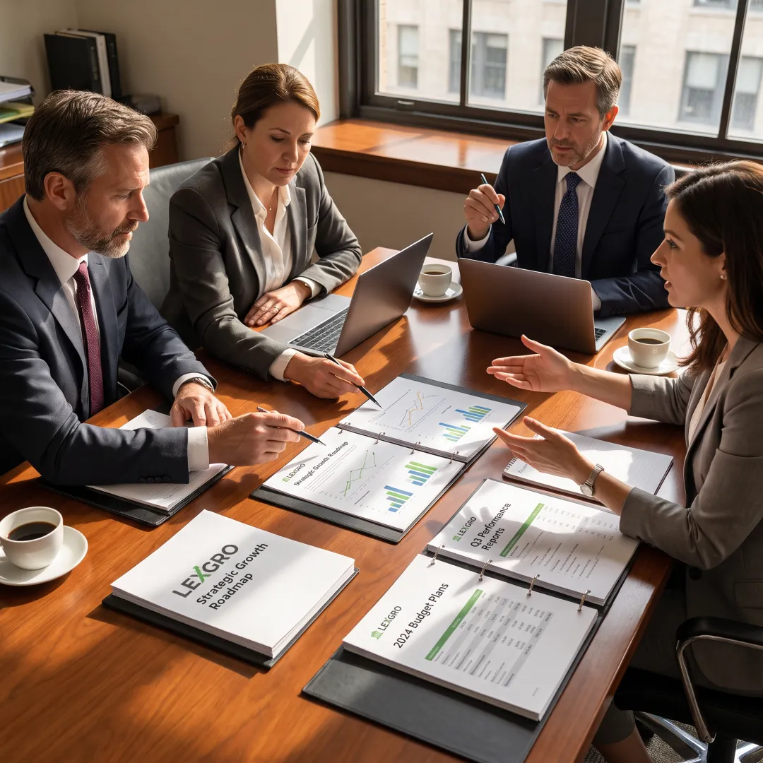 Law firm leaders reviewing a marketing growth plan
