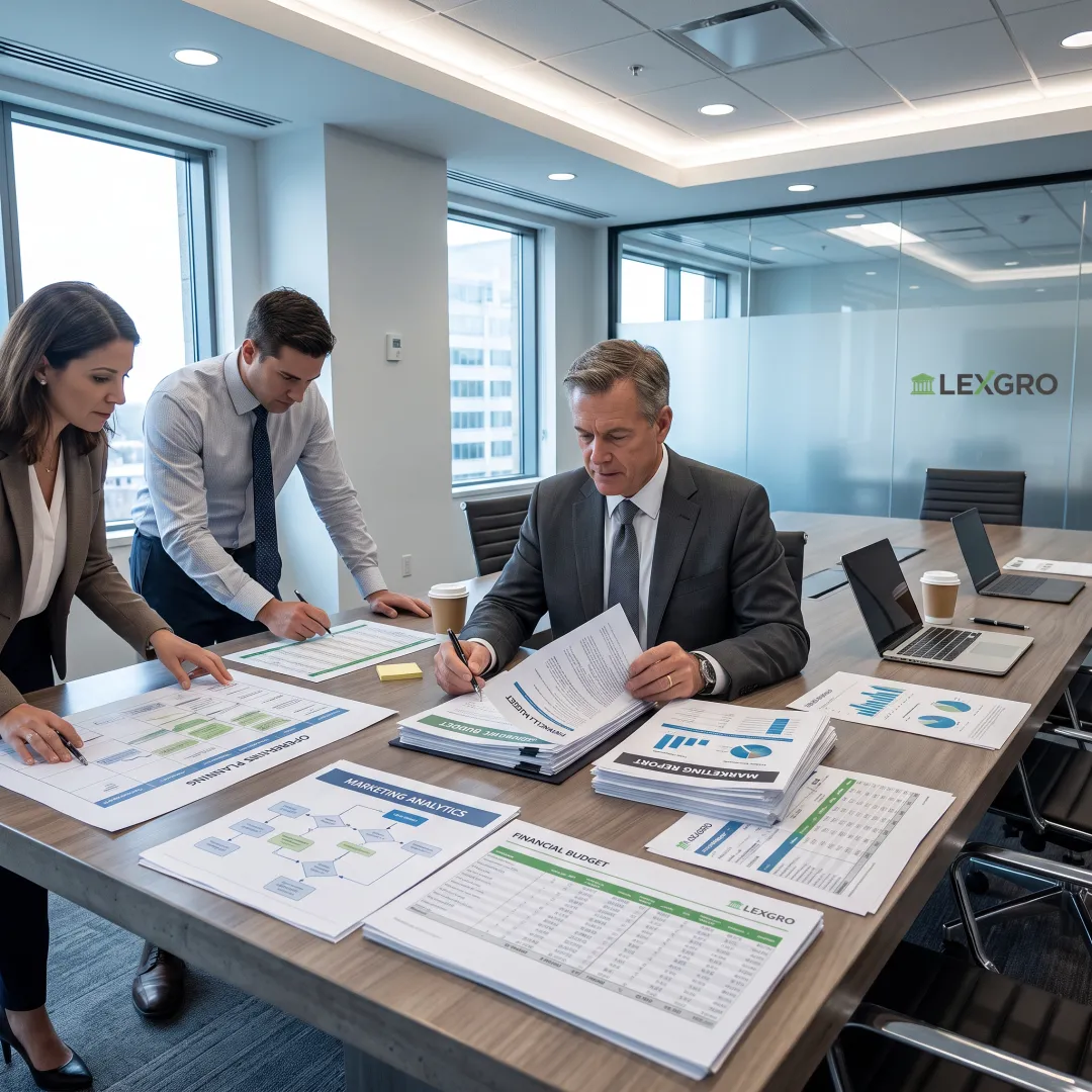 Law firm executive reviewing a business growth plan