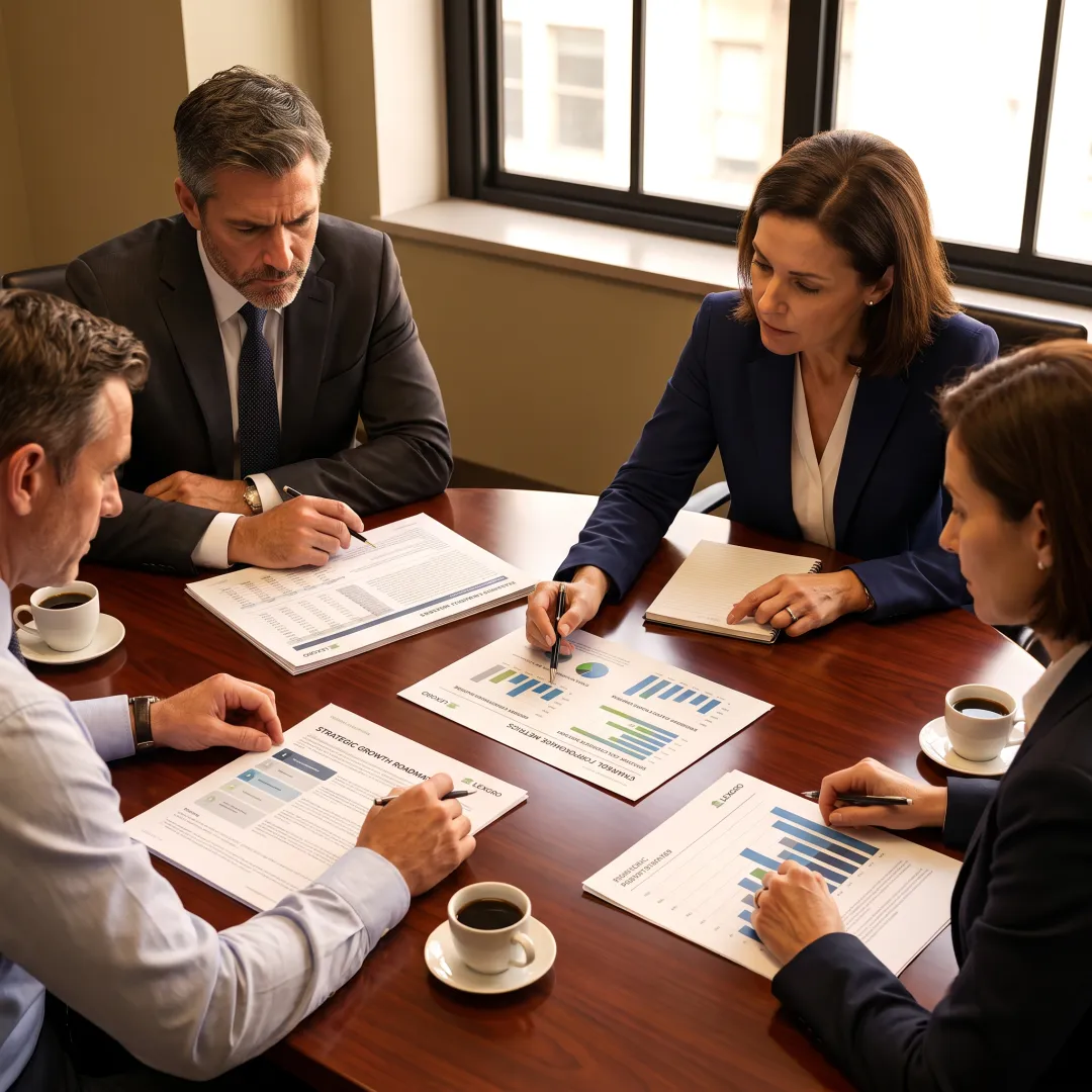 Law firm leaders discussing a marketing growth plan