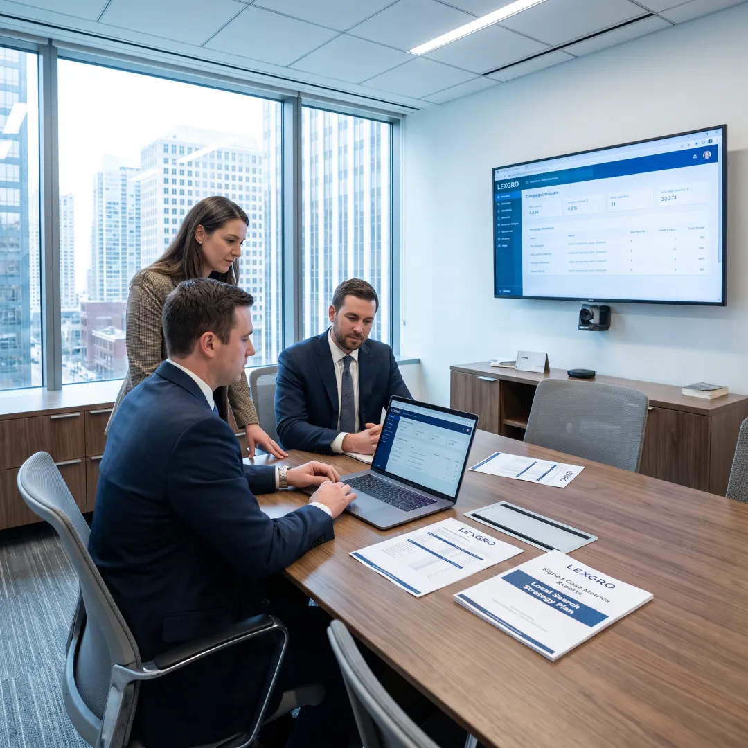 Legal marketing strategist reviewing law firm campaign data